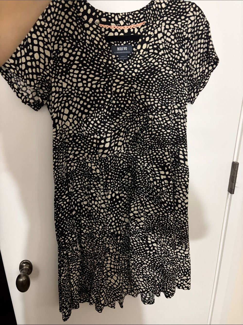 Maeve Black and Cream Abstract Dot Fit-and-Flare Dress